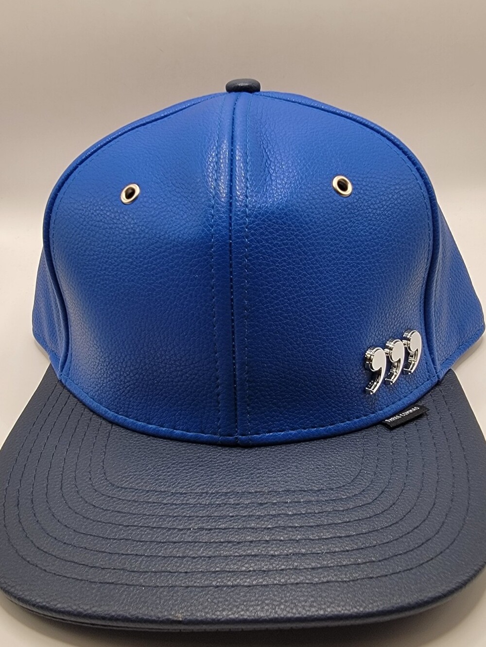 Blue Faux Leather Snapback Hat with Chrome Accent - Three Commas - BNWOT